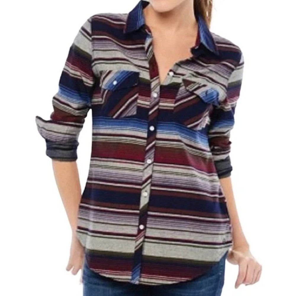 Roxy Camp Site Women's Size Small Stripe Flannel Button Down Shirt